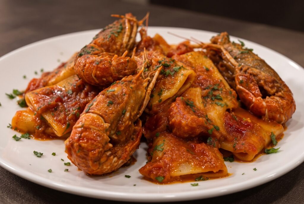 Paccheri con scampi al sugo