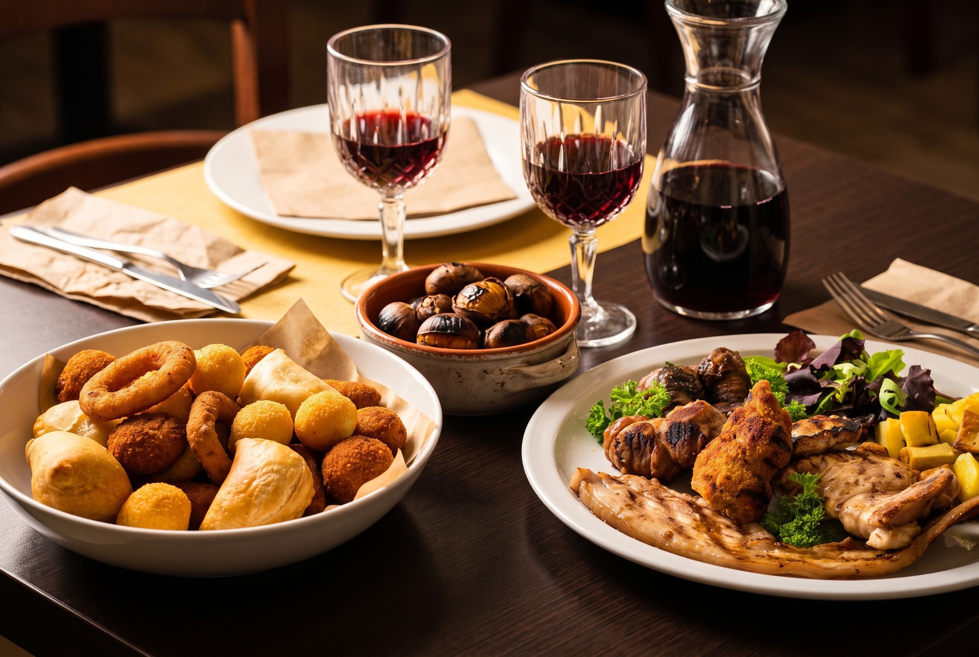Tavola di San Martino con vino della casa, fritti, grigliata e castagne
